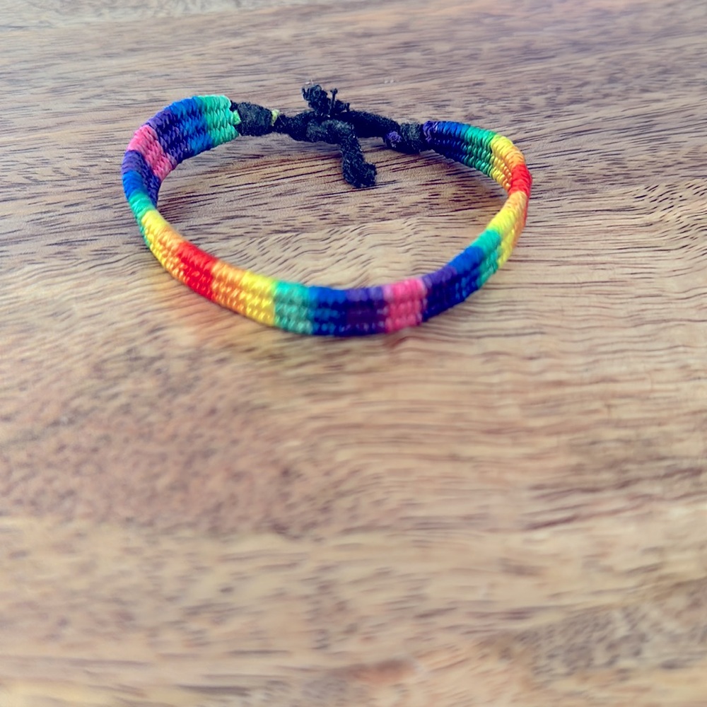 J.CREW LOVE ADJUSTABLE BRACELET AND HOMEMADE RAINBOW STRING BRACELET - Picture 3 of 4